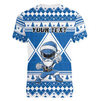 Personalized Power Blue Ranger Santa Claus Women V-Neck T-Shirt Funny Christmas - Wonder Print Shop