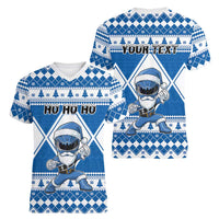 Personalized Power Blue Ranger Santa Claus Women V-Neck T-Shirt Funny Christmas - Wonder Print Shop