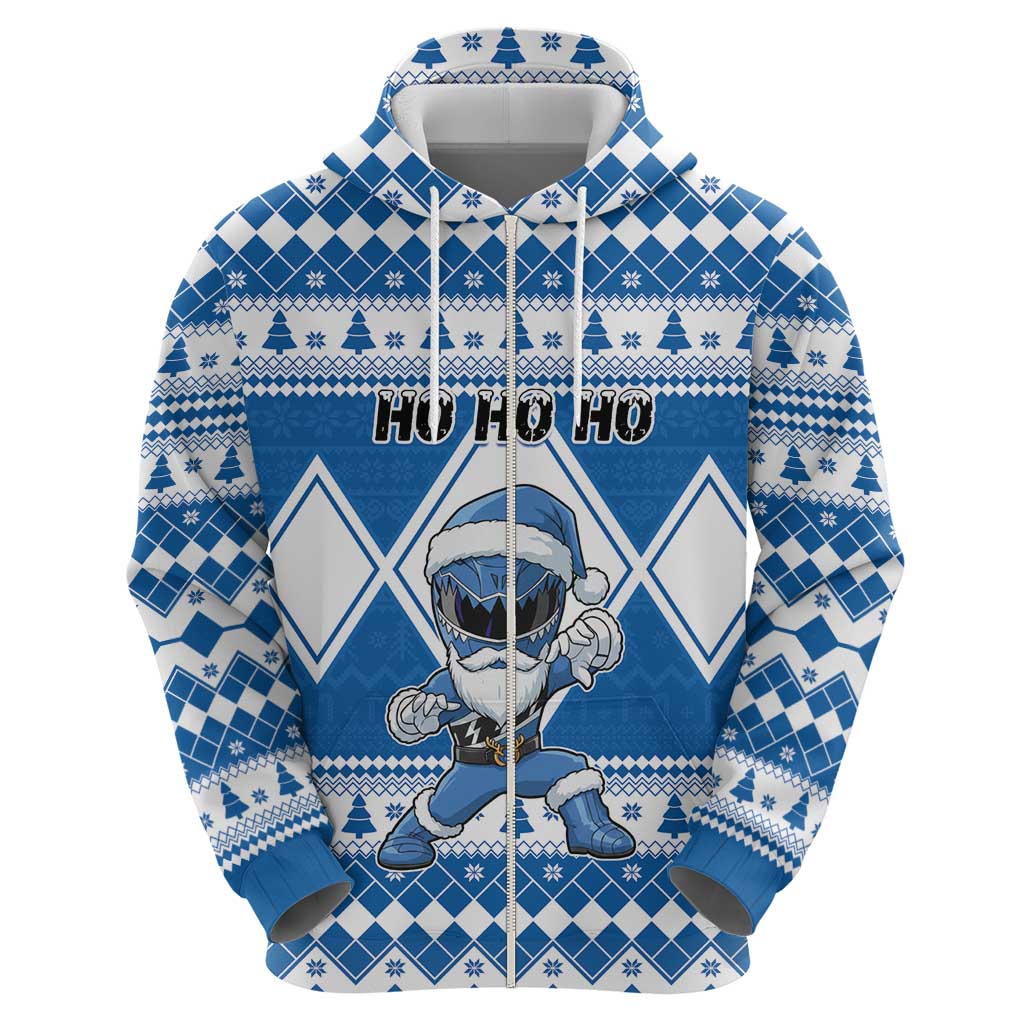 Personalized Power Blue Ranger Santa Claus Zip Hoodie Funny Christmas - Wonder Print Shop