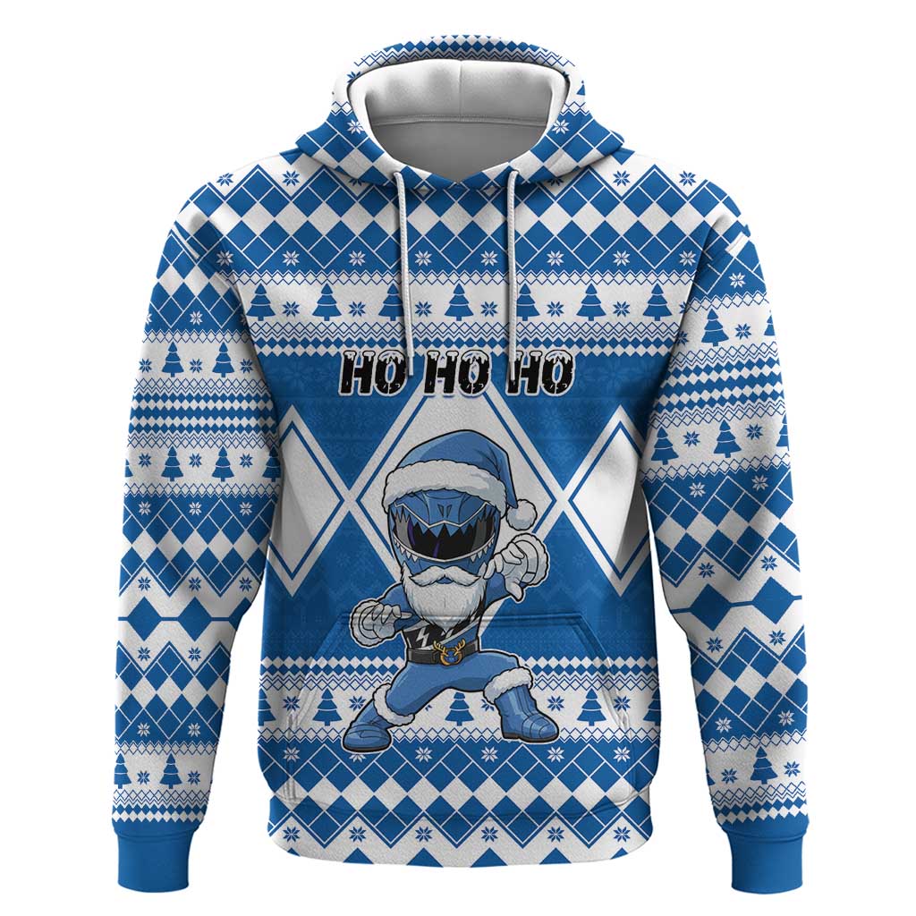 Personalized Power Blue Ranger Santa Claus Zip Hoodie Funny Christmas - Wonder Print Shop