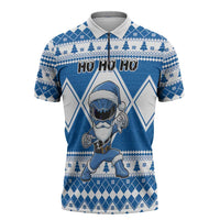 Personalized Power Blue Ranger Santa Claus Zipper Polo Shirt Funny Christmas - Wonder Print Shop