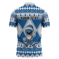Personalized Power Blue Ranger Santa Claus Zipper Polo Shirt Funny Christmas - Wonder Print Shop
