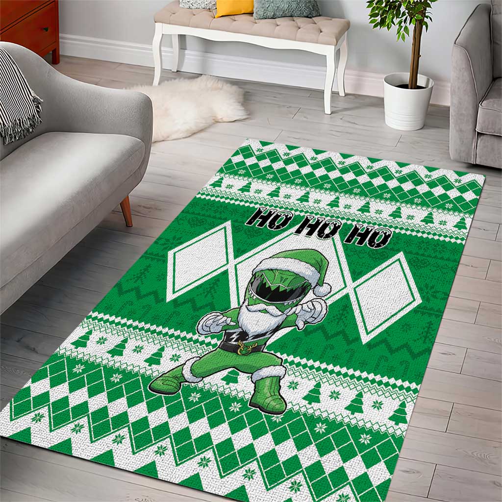 Power Green Ranger Santa Claus Area Rug Funny Christmas - Wonder Print Shop