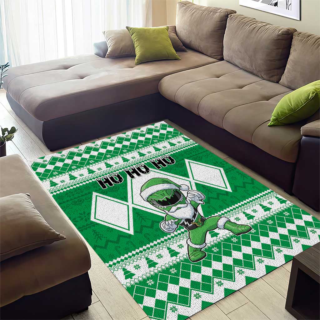 Power Green Ranger Santa Claus Area Rug Funny Christmas - Wonder Print Shop