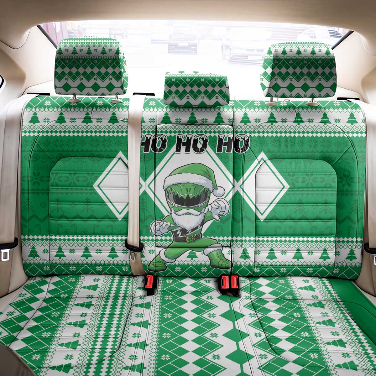 Power Green Ranger Santa Claus Back Car Seat Cover Funny Christmas - Wonder Print Shop