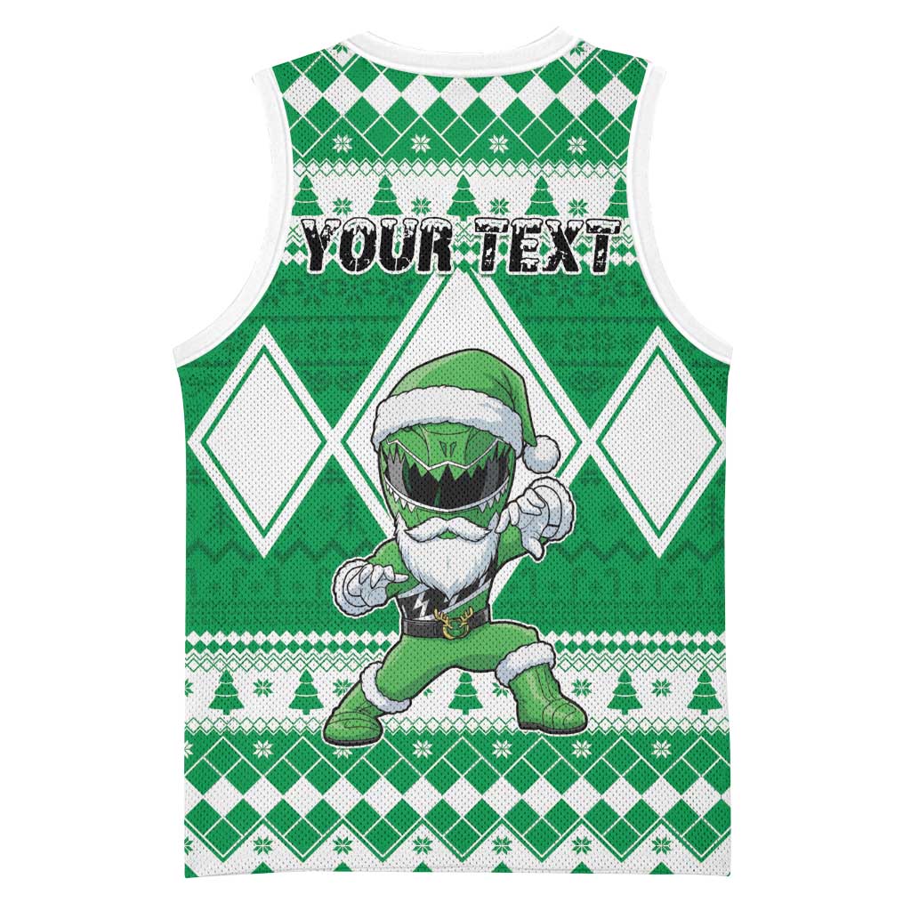 Personalized Power Green Ranger Santa Claus Basketball Jersey Funny Christmas - Wonder Print Shop