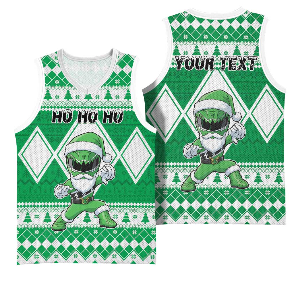 Personalized Power Green Ranger Santa Claus Basketball Jersey Funny Christmas - Wonder Print Shop