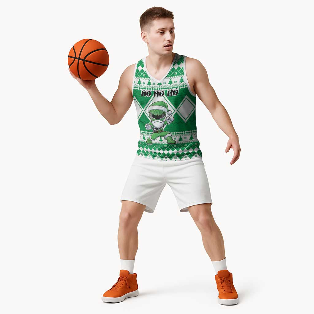 Personalized Power Green Ranger Santa Claus Basketball Jersey Funny Christmas - Wonder Print Shop