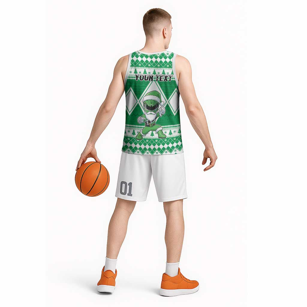 Personalized Power Green Ranger Santa Claus Basketball Jersey Funny Christmas - Wonder Print Shop