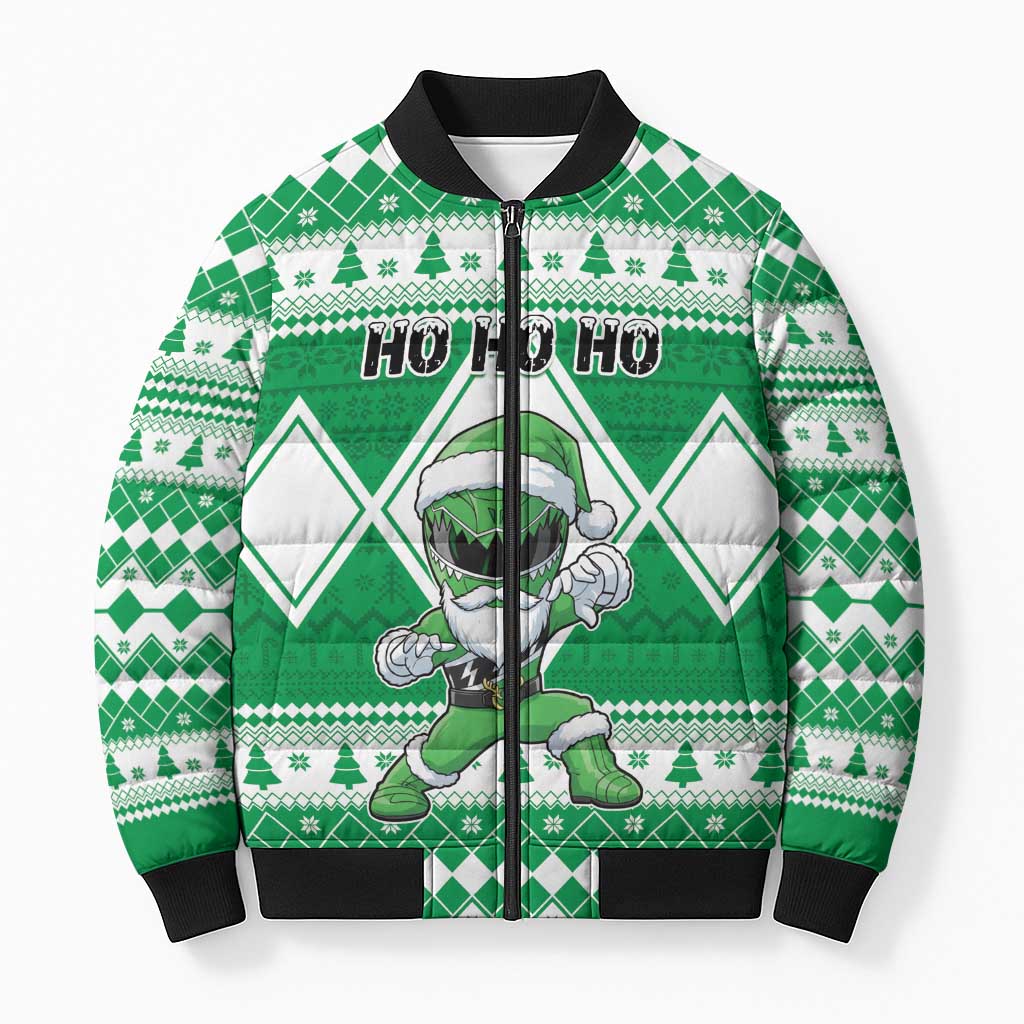 Personalized Power Green Ranger Santa Claus Bomber Puffer Jacket Funny Christmas - Wonder Print Shop