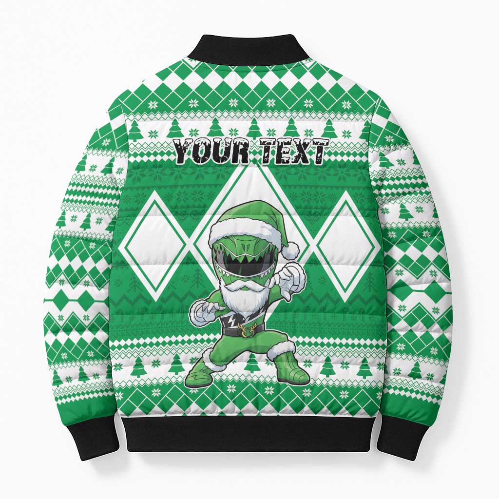 Personalized Power Green Ranger Santa Claus Bomber Puffer Jacket Funny Christmas - Wonder Print Shop