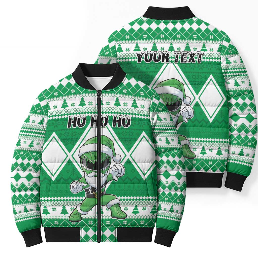 Personalized Power Green Ranger Santa Claus Bomber Puffer Jacket Funny Christmas - Wonder Print Shop