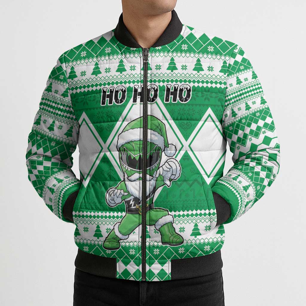 Personalized Power Green Ranger Santa Claus Bomber Puffer Jacket Funny Christmas - Wonder Print Shop