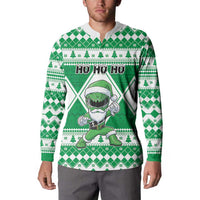 Personalized Power Green Ranger Santa Claus Button Sweatshirt Funny Christmas - Wonder Print Shop