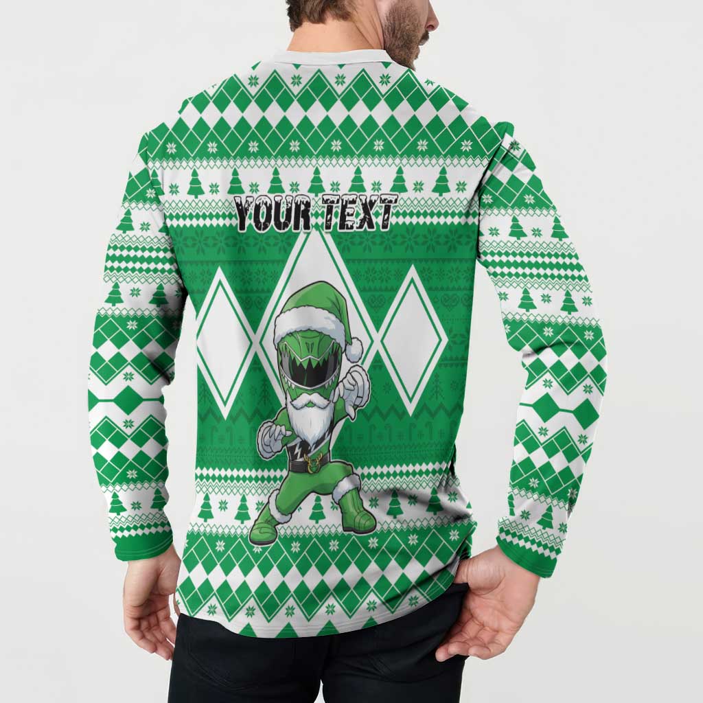 Personalized Power Green Ranger Santa Claus Button Sweatshirt Funny Christmas - Wonder Print Shop