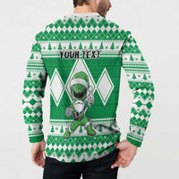 Personalized Power Green Ranger Santa Claus Button Sweatshirt Funny Christmas - Wonder Print Shop