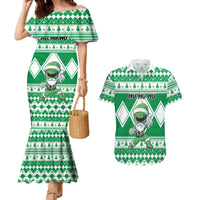Personalized Power Green Ranger Santa Claus Couples Matching Mermaid Dress and Hawaiian Shirt Funny Christmas - Wonder Print Shop