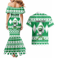 Personalized Power Green Ranger Santa Claus Couples Matching Mermaid Dress and Hawaiian Shirt Funny Christmas - Wonder Print Shop