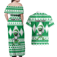 Personalized Power Green Ranger Santa Claus Couples Matching Off Shoulder Maxi Dress and Hawaiian Shirt Funny Christmas - Wonder Print Shop
