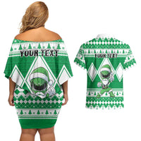 Personalized Power Green Ranger Santa Claus Couples Matching Off Shoulder Short Dress and Hawaiian Shirt Funny Christmas - Wonder Print Shop
