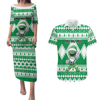 Personalized Power Green Ranger Santa Claus Couples Matching Puletasi and Hawaiian Shirt Funny Christmas - Wonder Print Shop