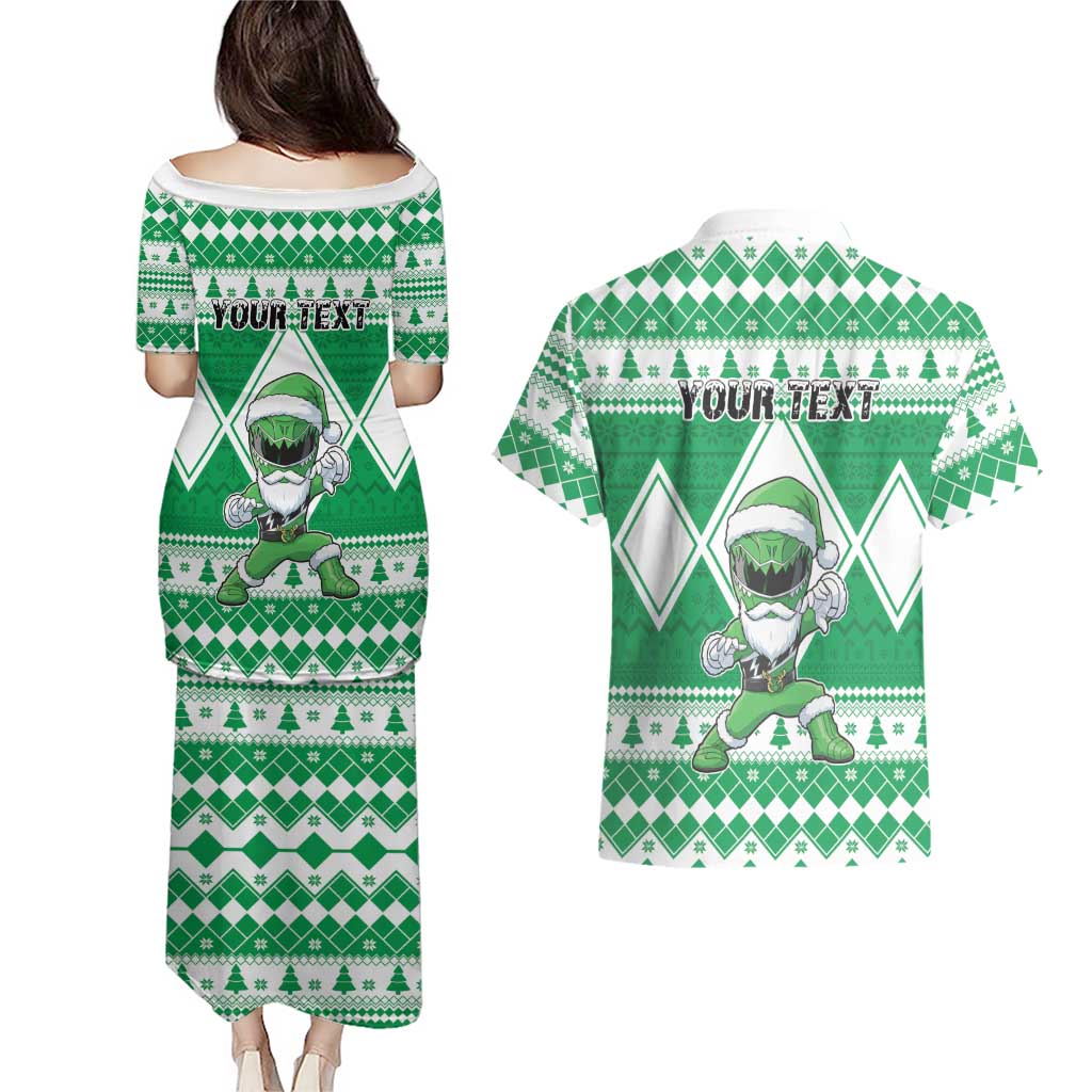Personalized Power Green Ranger Santa Claus Couples Matching Puletasi and Hawaiian Shirt Funny Christmas - Wonder Print Shop