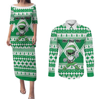 Personalized Power Green Ranger Santa Claus Couples Matching Puletasi and Long Sleeve Button Shirt Funny Christmas - Wonder Print Shop