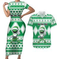 Personalized Power Green Ranger Santa Claus Couples Matching Short Sleeve Bodycon Dress and Hawaiian Shirt Funny Christmas - Wonder Print Shop