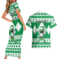 Personalized Power Green Ranger Santa Claus Couples Matching Short Sleeve Bodycon Dress and Hawaiian Shirt Funny Christmas - Wonder Print Shop