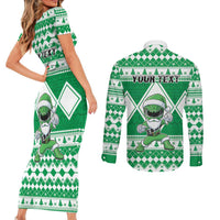 Personalized Power Green Ranger Santa Claus Couples Matching Short Sleeve Bodycon Dress and Long Sleeve Button Shirt Funny Christmas - Wonder Print Shop