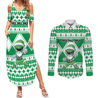 Personalized Power Green Ranger Santa Claus Couples Matching Summer Maxi Dress and Long Sleeve Button Shirt Funny Christmas - Wonder Print Shop