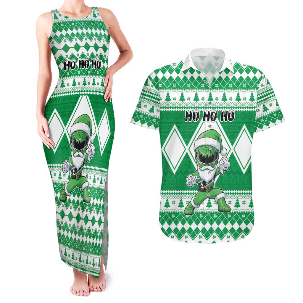 Personalized Power Green Ranger Santa Claus Couples Matching Tank Maxi Dress and Hawaiian Shirt Funny Christmas - Wonder Print Shop