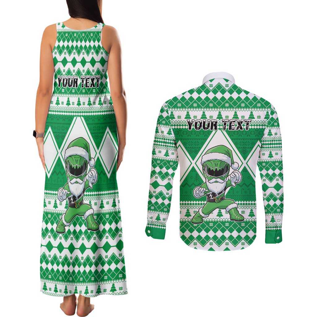Personalized Power Green Ranger Santa Claus Couples Matching Tank Maxi Dress and Long Sleeve Button Shirt Funny Christmas - Wonder Print Shop