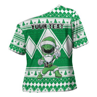Personalized Power Green Ranger Santa Claus Cross Shoulder Shirt Funny Christmas - Wonder Print Shop