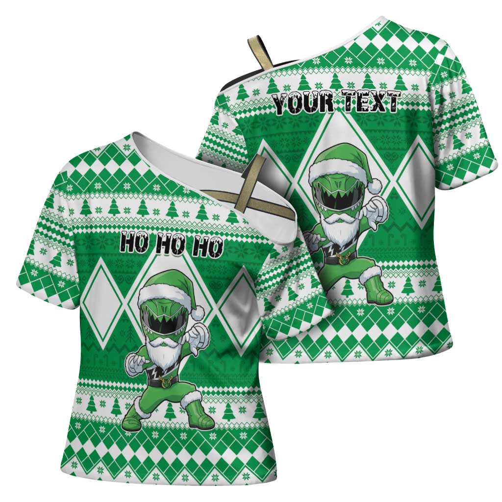 Personalized Power Green Ranger Santa Claus Cross Shoulder Shirt Funny Christmas - Wonder Print Shop