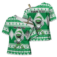 Personalized Power Green Ranger Santa Claus Cross Shoulder Shirt Funny Christmas - Wonder Print Shop