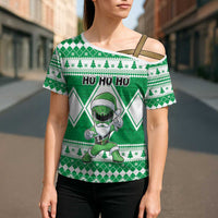 Personalized Power Green Ranger Santa Claus Cross Shoulder Shirt Funny Christmas - Wonder Print Shop