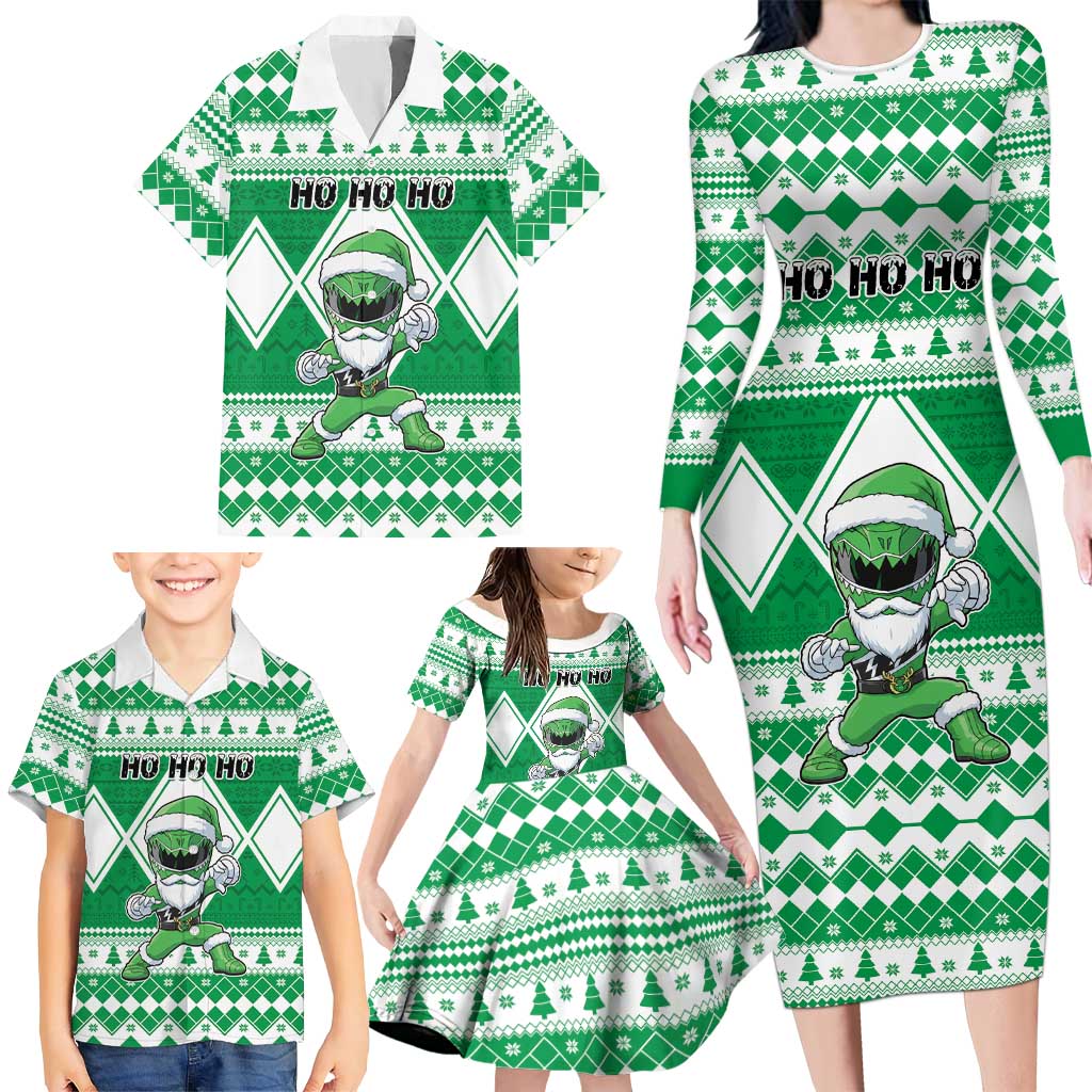 Personalized Power Green Ranger Santa Claus Family Matching Long Sleeve Bodycon Dress and Hawaiian Shirt Funny Christmas - Wonder Print Shop