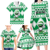 Personalized Power Green Ranger Santa Claus Family Matching Long Sleeve Bodycon Dress and Hawaiian Shirt Funny Christmas - Wonder Print Shop