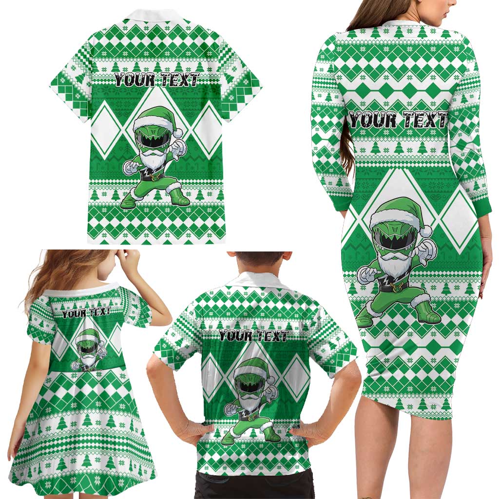 Personalized Power Green Ranger Santa Claus Family Matching Long Sleeve Bodycon Dress and Hawaiian Shirt Funny Christmas - Wonder Print Shop