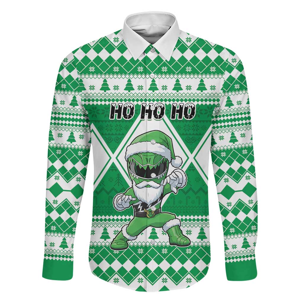 Personalized Power Green Ranger Santa Claus Family Matching Long Sleeve Bodycon Dress and Hawaiian Shirt Funny Christmas - Wonder Print Shop