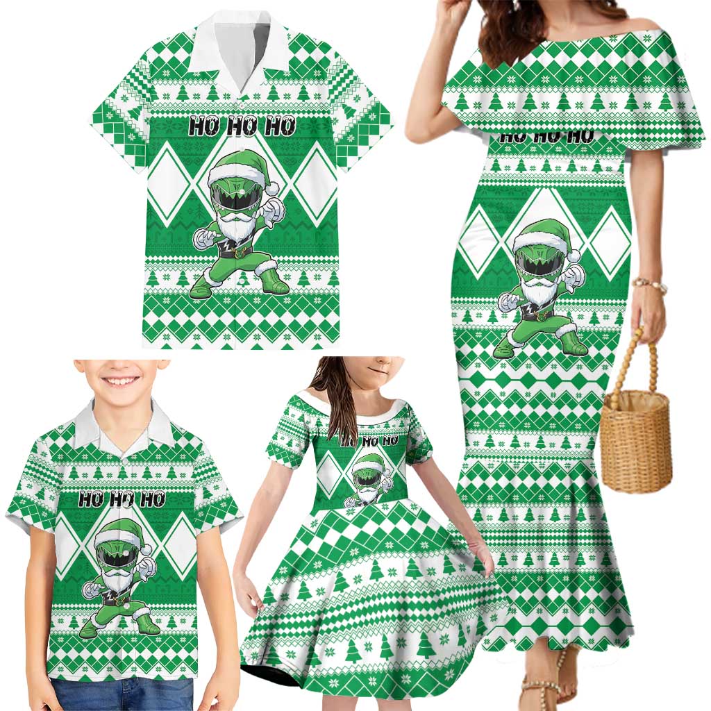 Personalized Power Green Ranger Santa Claus Family Matching Mermaid Dress and Hawaiian Shirt Funny Christmas - Wonder Print Shop