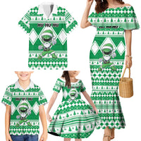 Personalized Power Green Ranger Santa Claus Family Matching Mermaid Dress and Hawaiian Shirt Funny Christmas - Wonder Print Shop