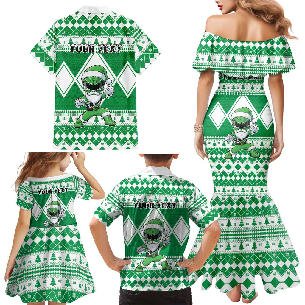 Personalized Power Green Ranger Santa Claus Family Matching Mermaid Dress and Hawaiian Shirt Funny Christmas - Wonder Print Shop