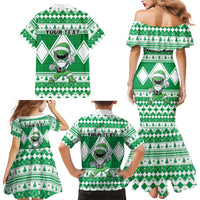Personalized Power Green Ranger Santa Claus Family Matching Mermaid Dress and Hawaiian Shirt Funny Christmas - Wonder Print Shop