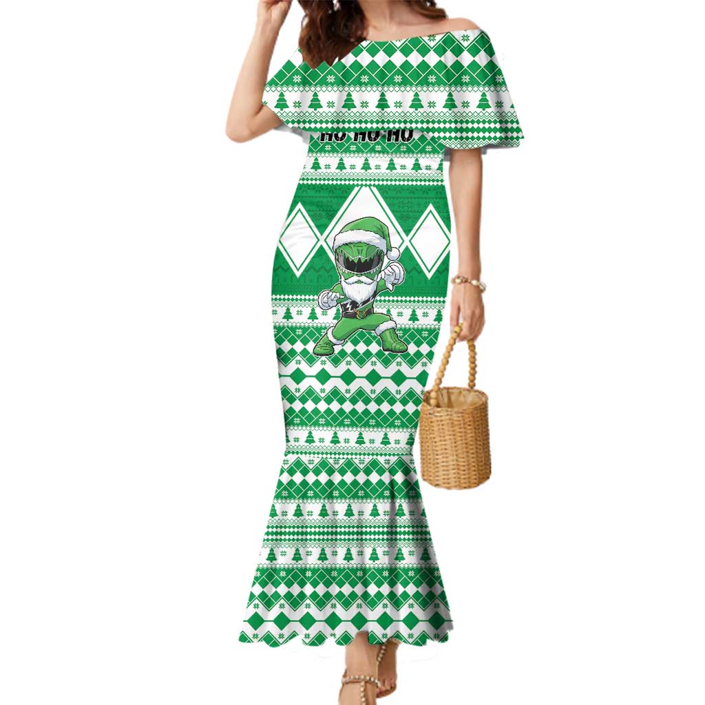 Personalized Power Green Ranger Santa Claus Family Matching Mermaid Dress and Hawaiian Shirt Funny Christmas - Wonder Print Shop