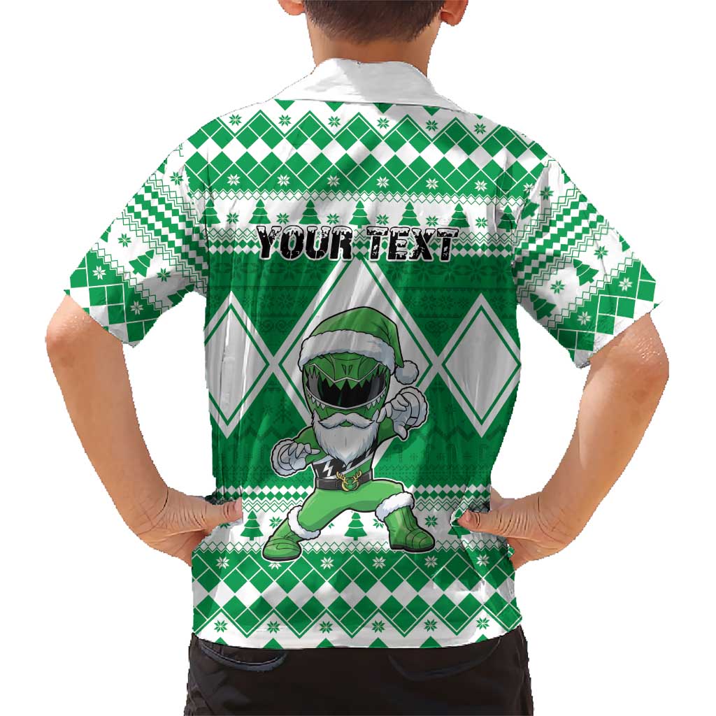 Personalized Power Green Ranger Santa Claus Family Matching Off The Shoulder Long Sleeve Dress and Hawaiian Shirt Funny Christmas - Wonder Print Shop