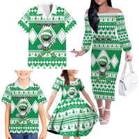 Personalized Power Green Ranger Santa Claus Family Matching Off The Shoulder Long Sleeve Dress and Hawaiian Shirt Funny Christmas - Wonder Print Shop