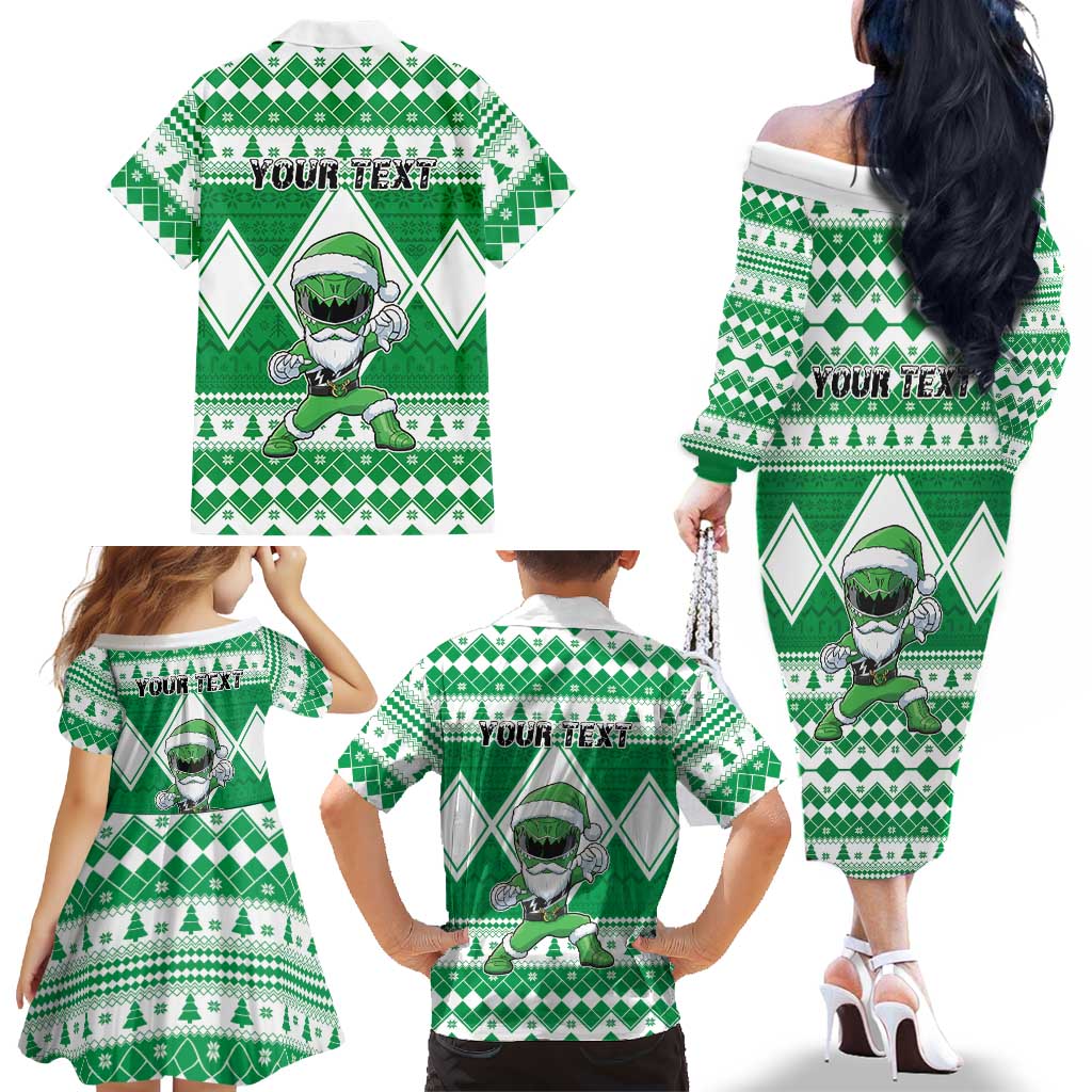 Personalized Power Green Ranger Santa Claus Family Matching Off The Shoulder Long Sleeve Dress and Hawaiian Shirt Funny Christmas - Wonder Print Shop