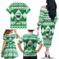 Personalized Power Green Ranger Santa Claus Family Matching Off The Shoulder Long Sleeve Dress and Hawaiian Shirt Funny Christmas - Wonder Print Shop